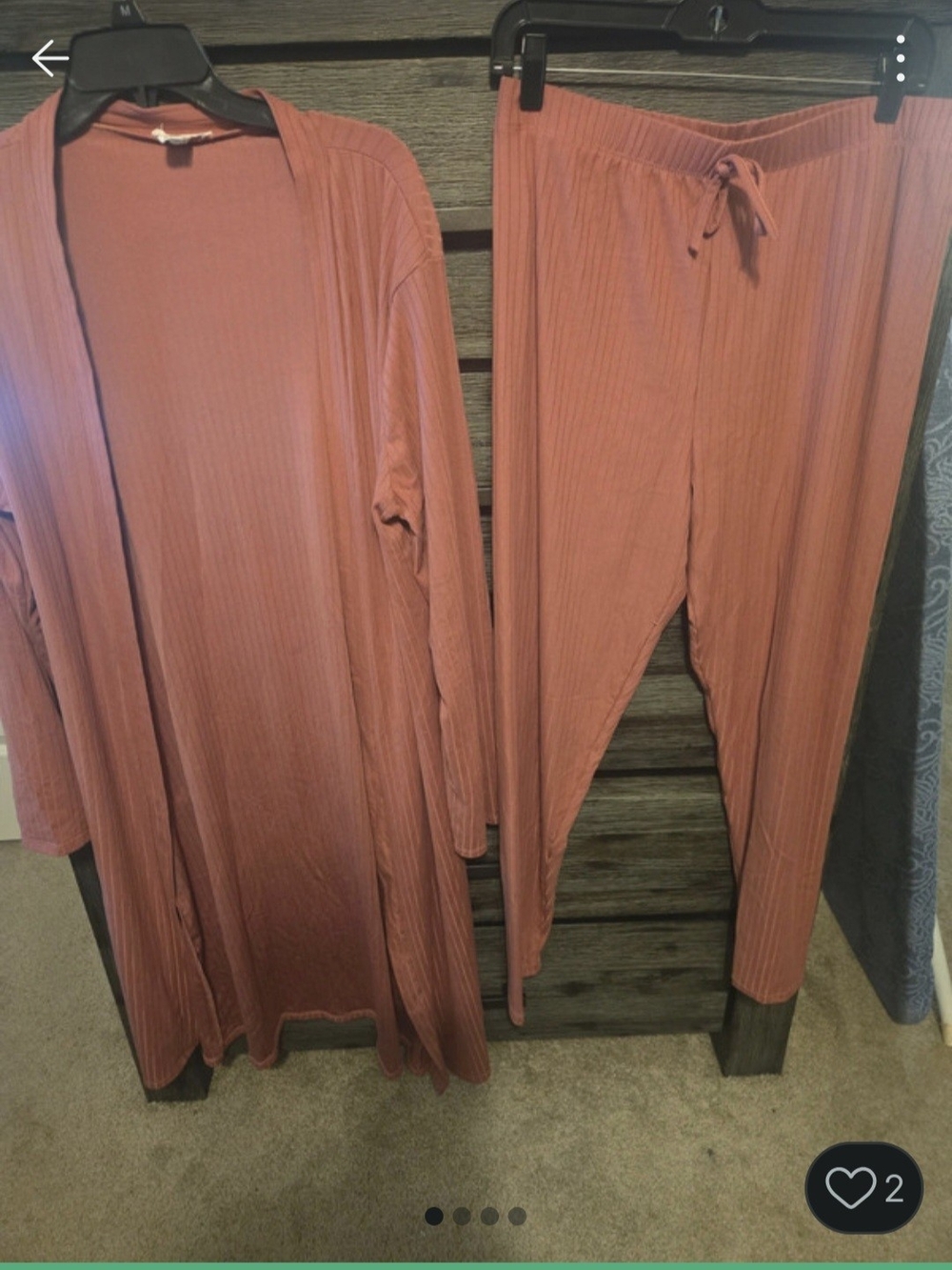 Women’s Ribbed Two-Piece Lounge Set in Rust - Cardigan & Joggers